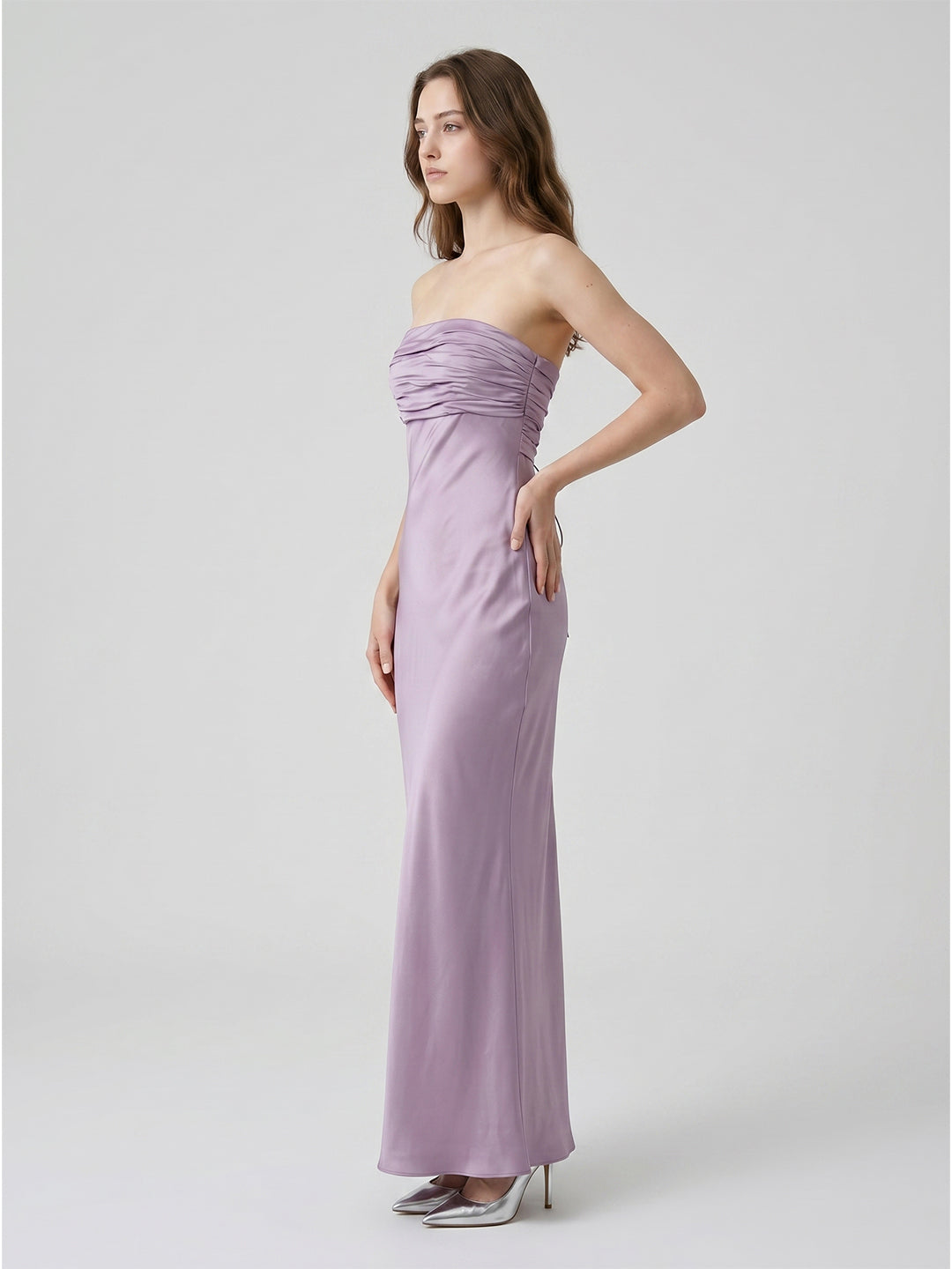 Lavender Satin Mermaid Straight Neck Criss-Cross Straps Floor-Length Bridesmaid Dress