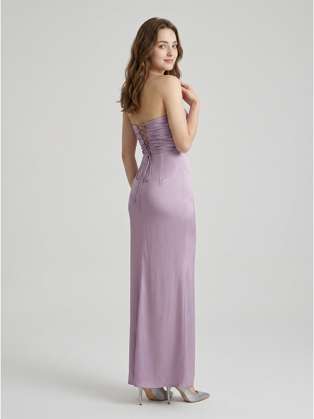 Lavender Satin Mermaid Straight Neck Criss-Cross Straps Floor-Length Bridesmaid Dress