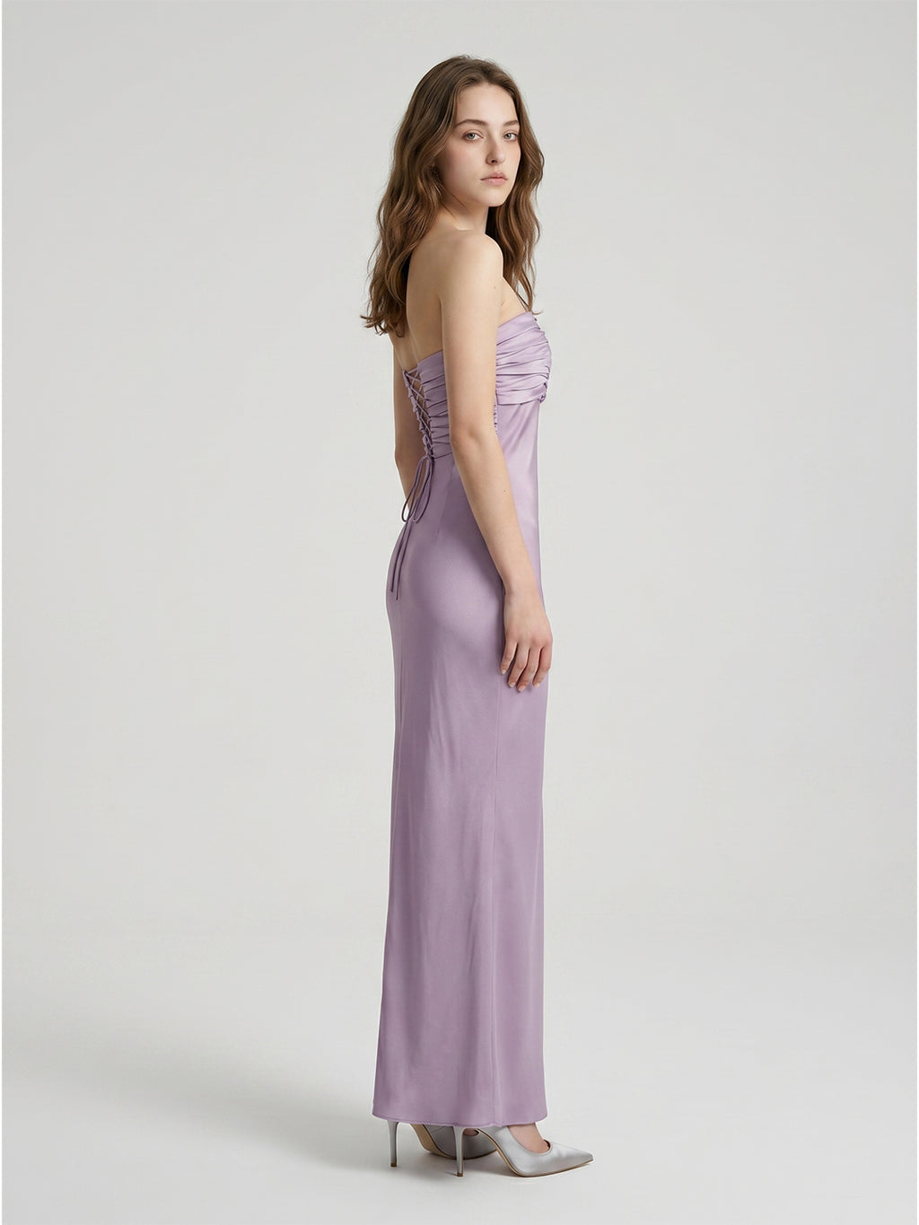 Lavender Satin Mermaid Straight Neck Criss-Cross Straps Floor-Length Bridesmaid Dress