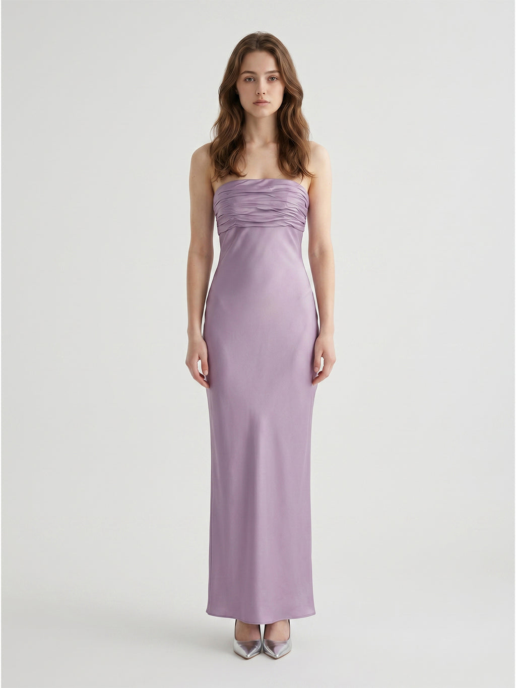 Lavender Satin Mermaid Straight Neck Criss-Cross Straps Floor-Length Bridesmaid Dress