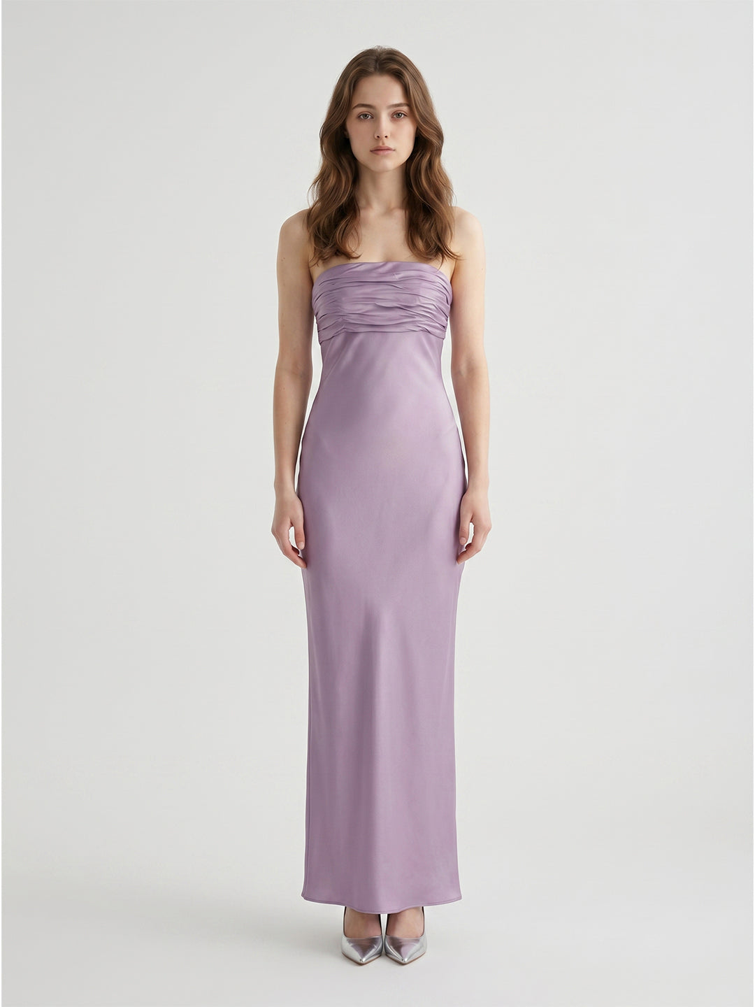 Lavender Satin Mermaid Straight Neck Criss-Cross Straps Floor-Length Bridesmaid Dress