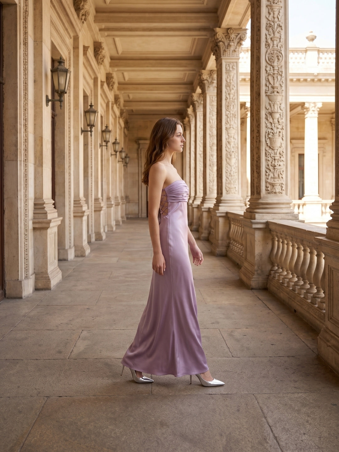Lavender Satin Mermaid Straight Neck Criss-Cross Straps Floor-Length Bridesmaid Dress