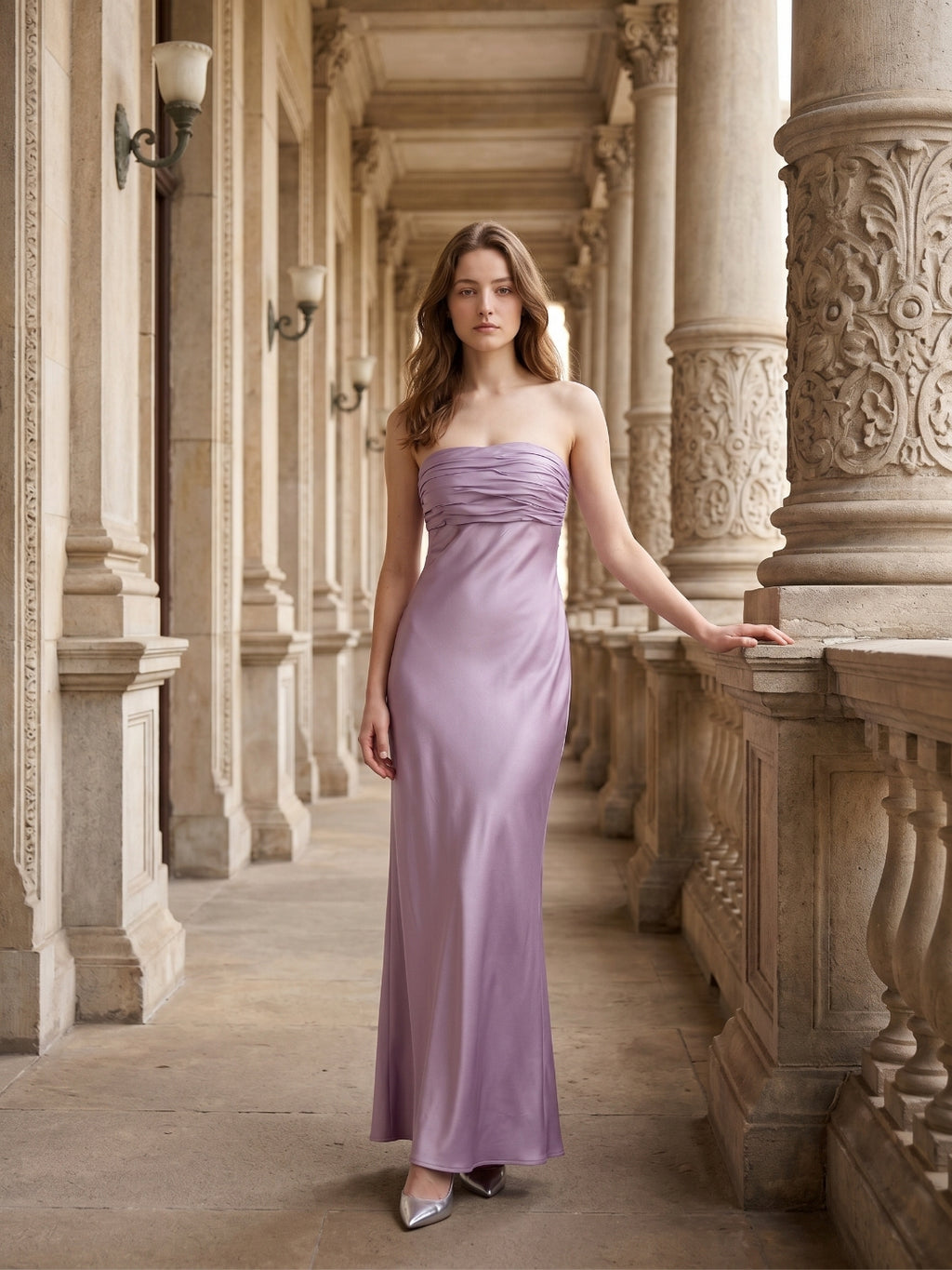 Lavender Satin Mermaid Straight Neck Criss-Cross Straps Floor-Length Bridesmaid Dress