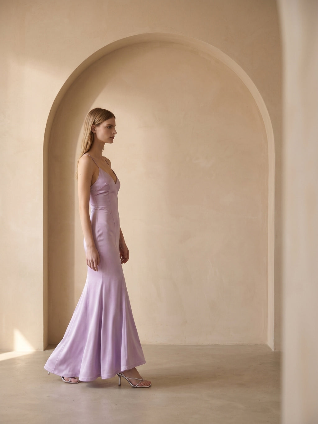 Lavender Satin Mermaid V-Neck Lace-up Ankle-Length Bridesmaid Dress