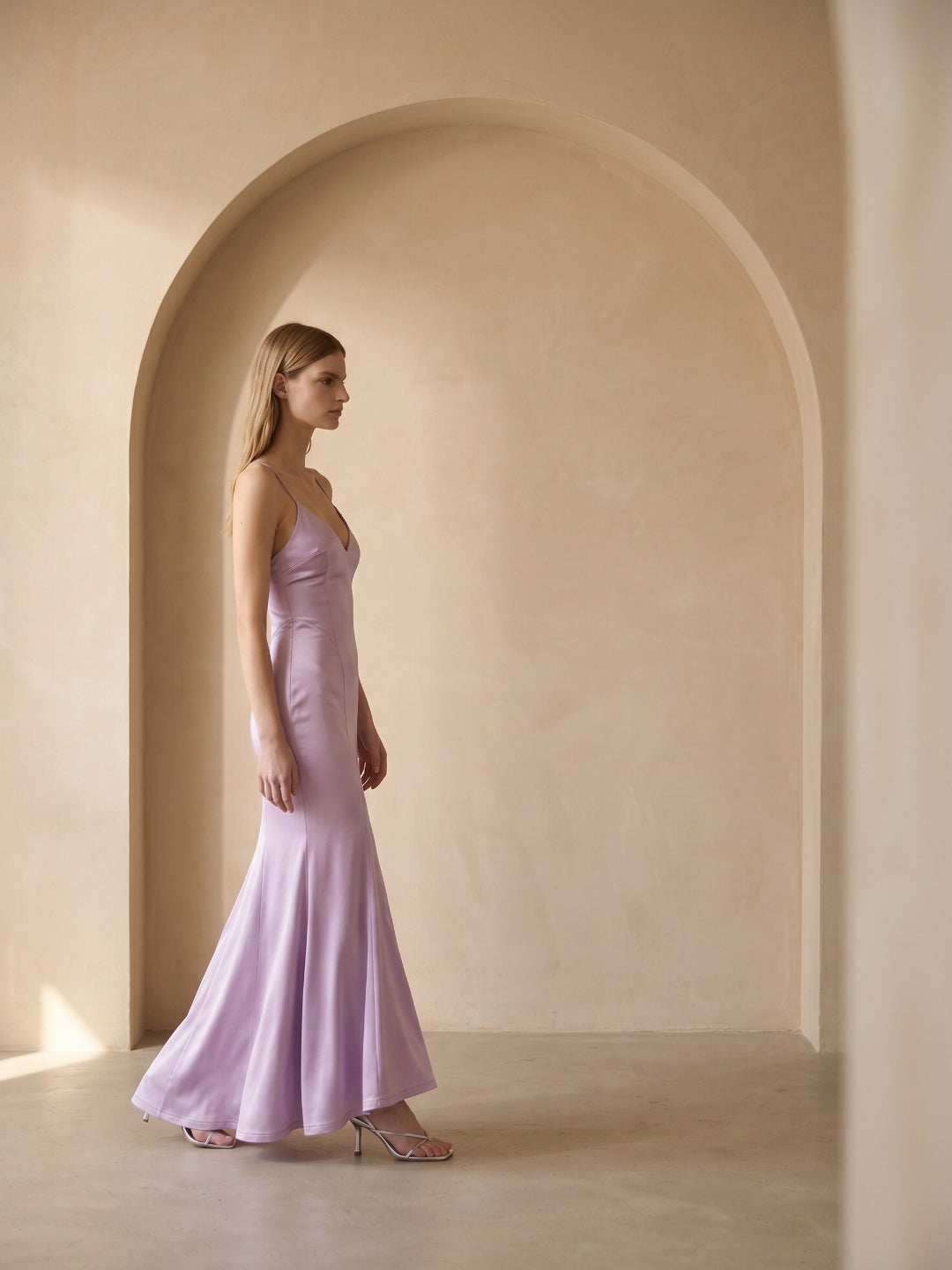 Lavender Satin Mermaid V-Neck Lace-up Ankle-Length Bridesmaid Dress