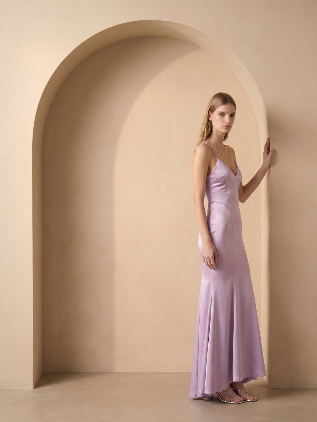 Lavender Satin Mermaid V-Neck Lace-up Ankle-Length Bridesmaid Dress