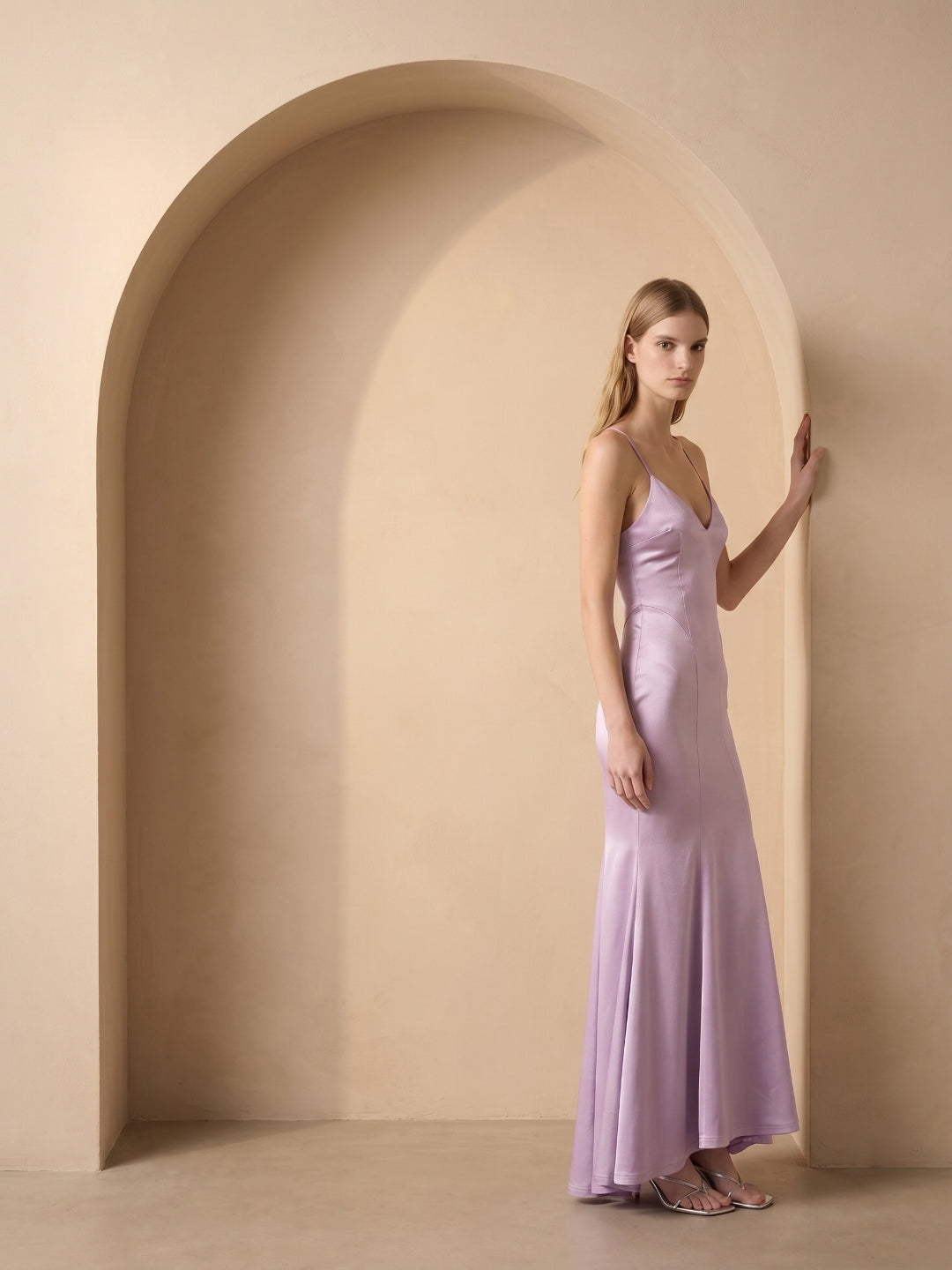 Lavender Satin Mermaid V-Neck Lace-up Ankle-Length Bridesmaid Dress