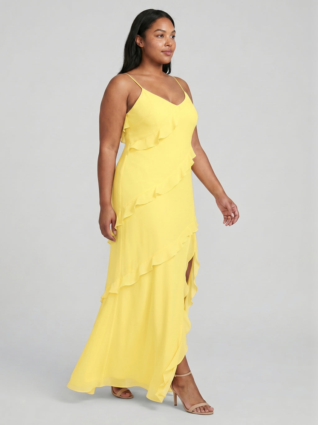 Elegant Lemon Chiffon Sheath V-Neck Backless Ankle-Length Plus Size Bridesmaid Dress