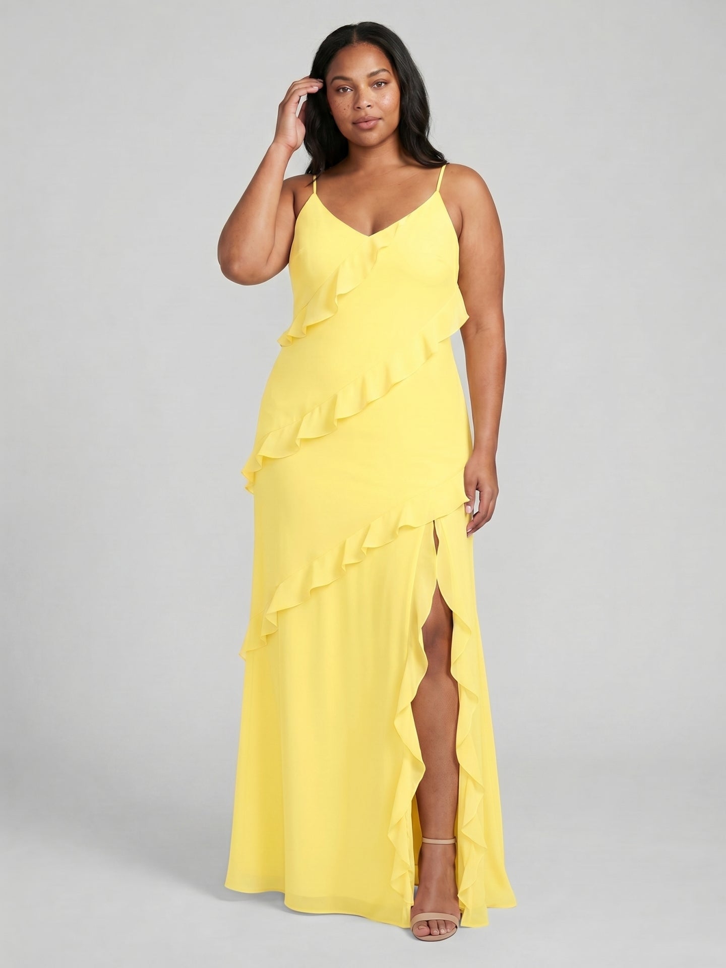 Elegant Lemon Chiffon Sheath V-Neck Backless Ankle-Length Plus Size Bridesmaid Dress