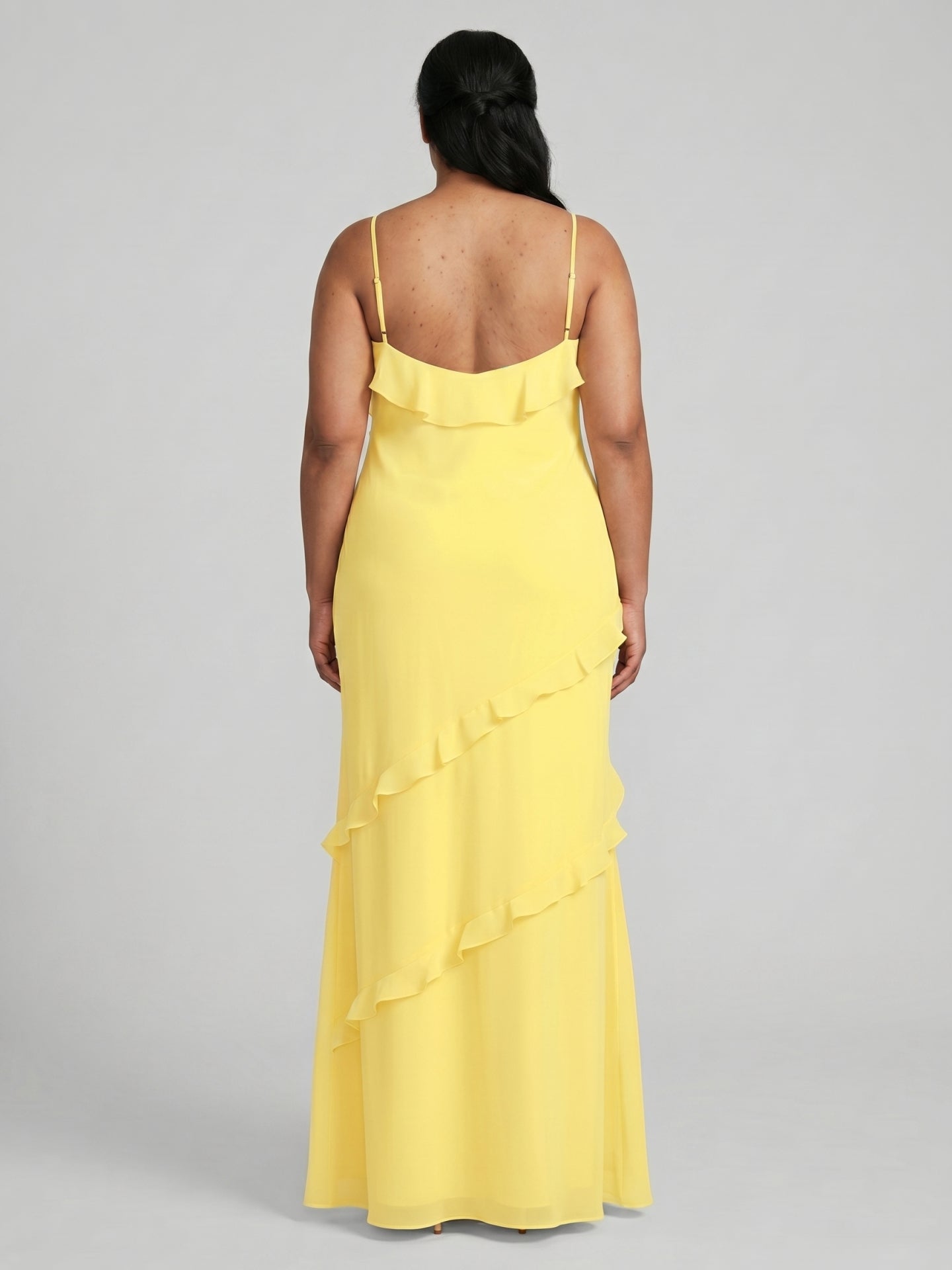 Elegant Lemon Chiffon Sheath V-Neck Backless Ankle-Length Plus Size Bridesmaid Dress