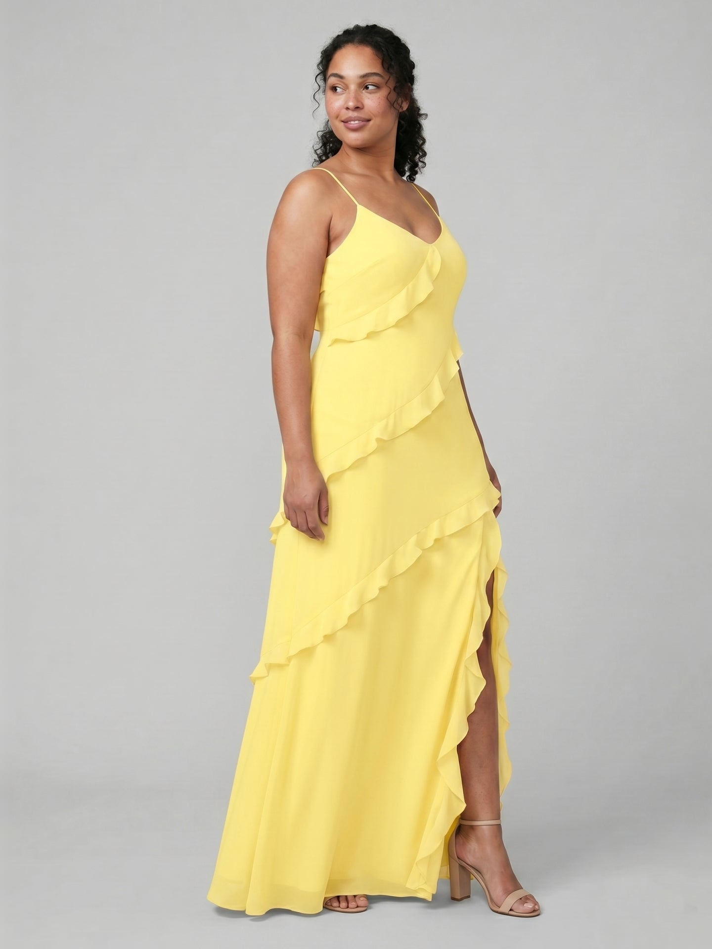 Elegant Lemon Chiffon Sheath V-Neck Backless Ankle-Length Plus Size Bridesmaid Dress