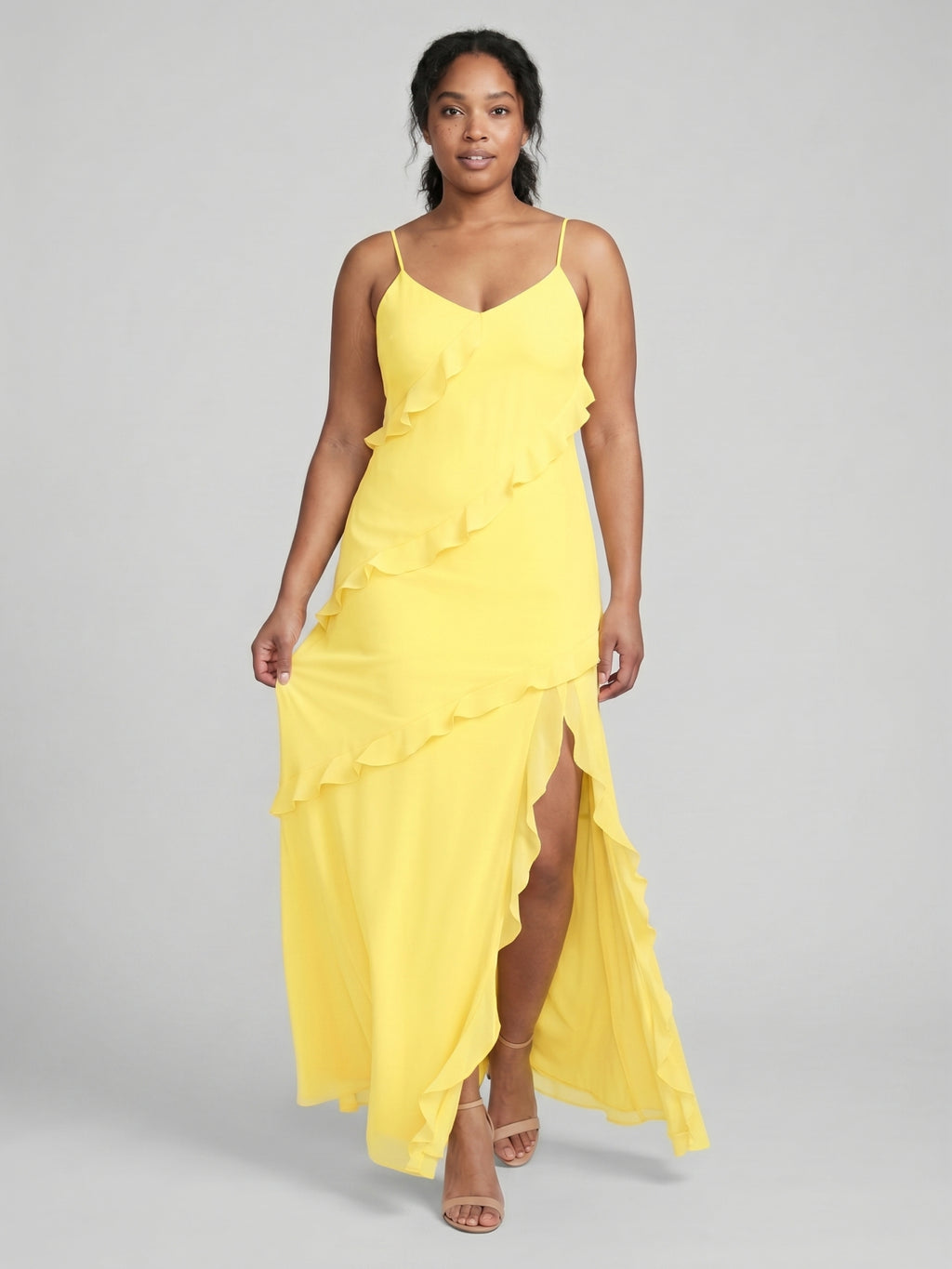 Elegant Lemon Chiffon Sheath V-Neck Backless Ankle-Length Plus Size Bridesmaid Dress