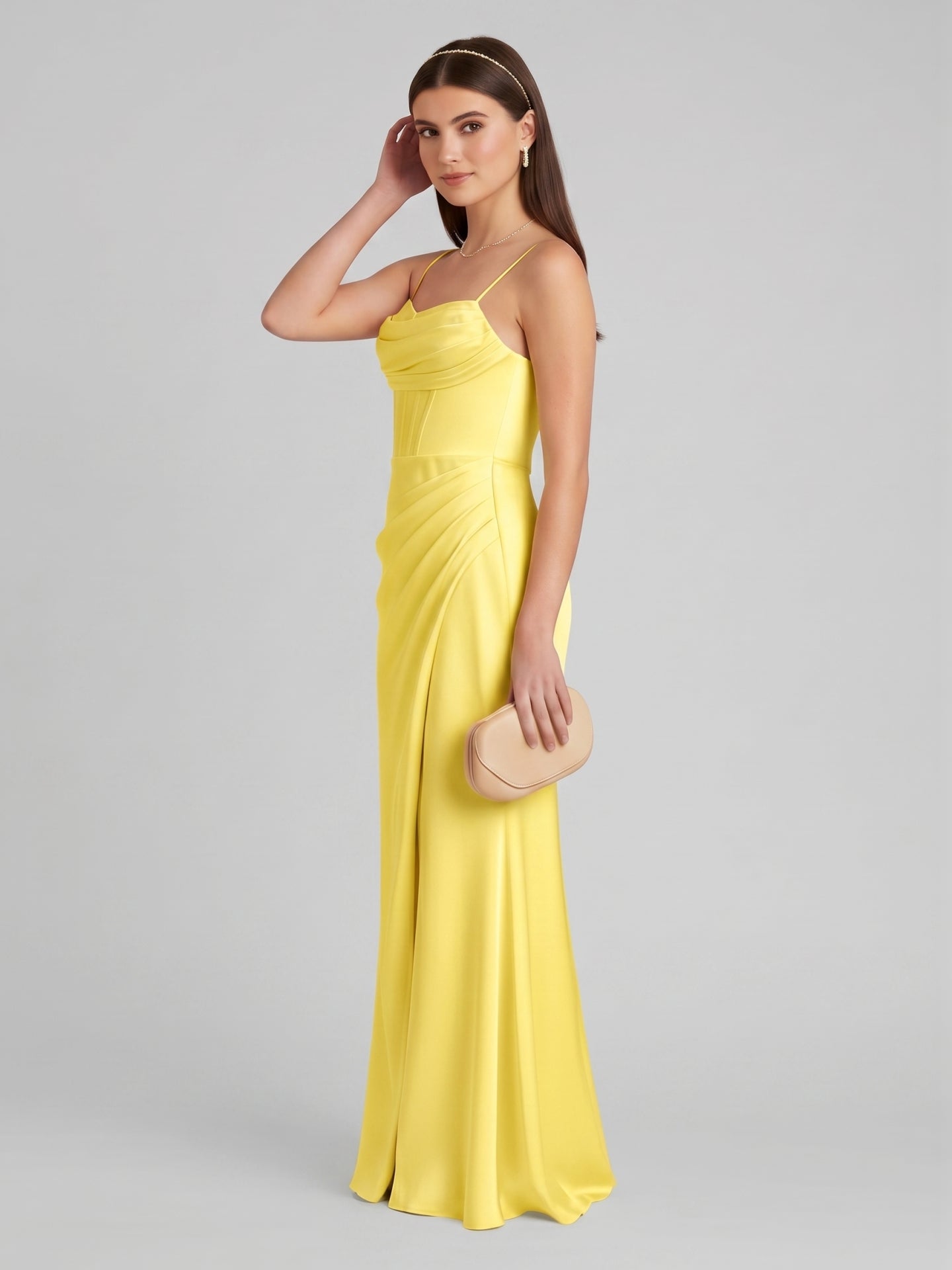Elegant Lemon Satin Sheath Straight Neck Back Zip Ankle-Length Bridesmaid Dress