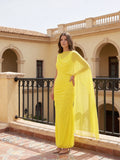 Lemon Chiffon A-Line Cowl Neck Backless Floor Bridesmaid Dress with 3D Flower
