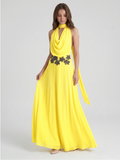 Lemon Chiffon A-Line Halter Backless Ankle Bridesmaid Dress with 3D Flower