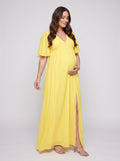 Lemon Chiffon A-Line V-Neck V-Back Ankle-Length Maternity Bridesmaid Dress