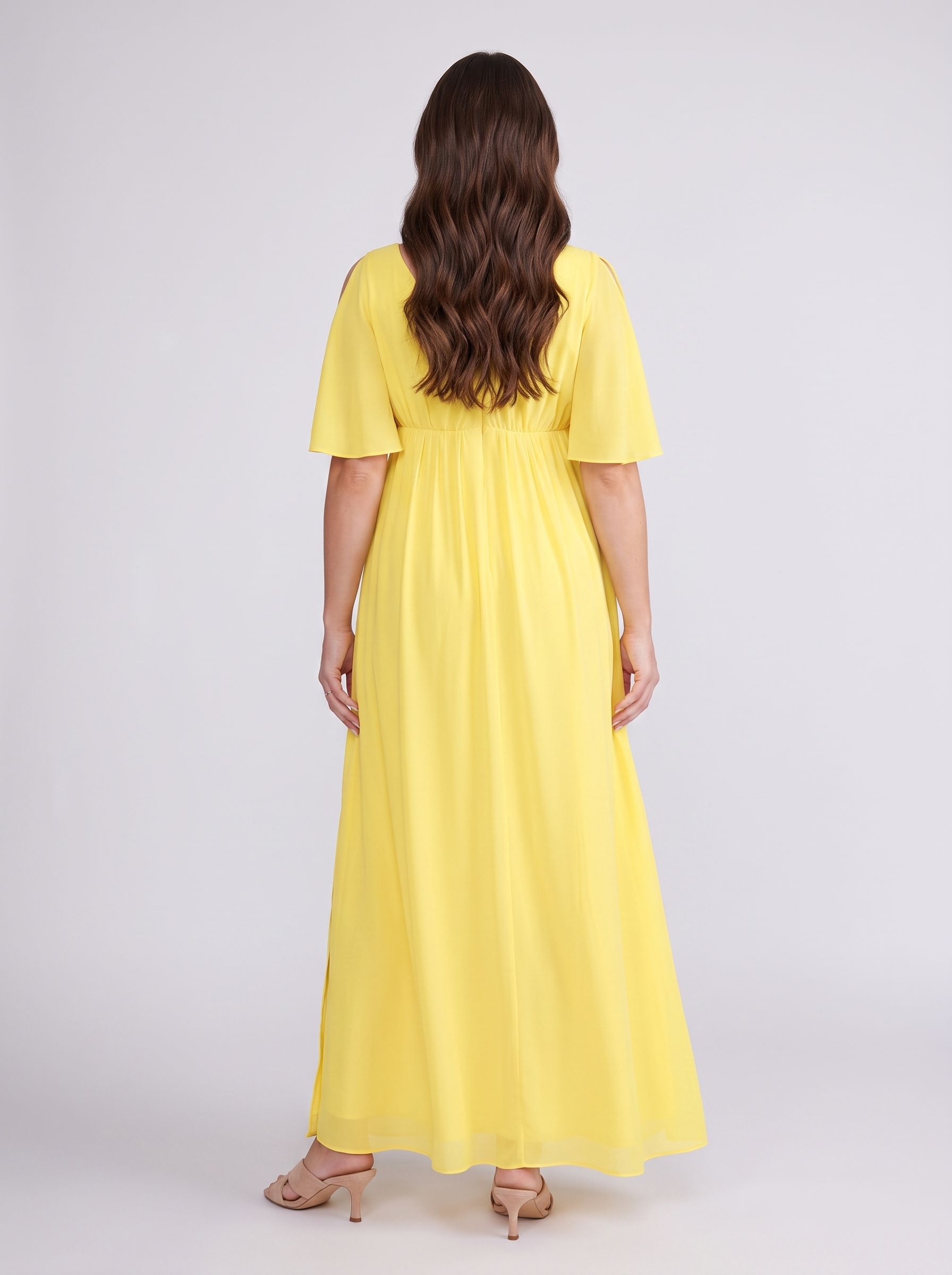 Lemon Chiffon A-Line V-Neck V-Back Ankle-Length Maternity Bridesmaid Dress