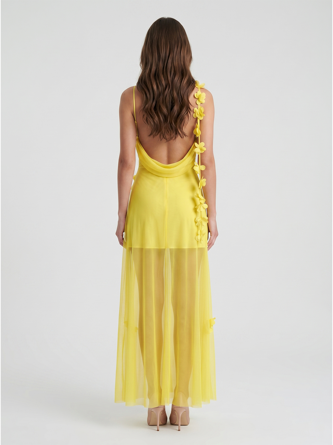 Lemon Chiffon Sheath Straight Neck Back Zip Floor Bridesmaid Dress with Pleats