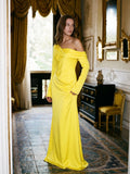 Lemon Matte Satin Sheath One Shoulder Back Zip Floor Bridesmaid Dress with Pleats