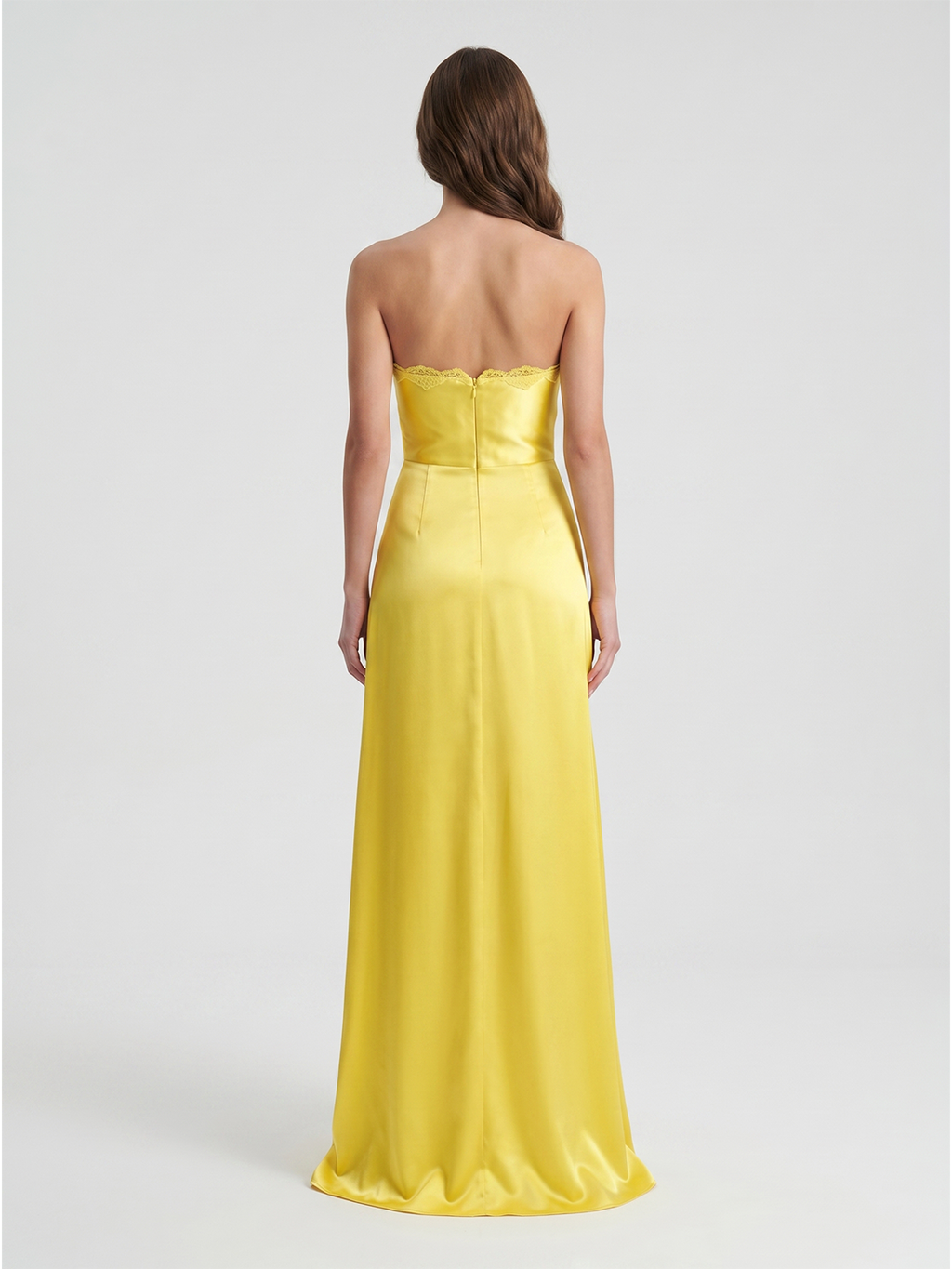 Lemon Satin A-Line Sweetheart Back Zip Floor-Length Bridesmaid Dress with Pleats