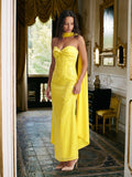 Lemon Satin Column Square Neck Backless Floor-Length Bridesmaid Dress