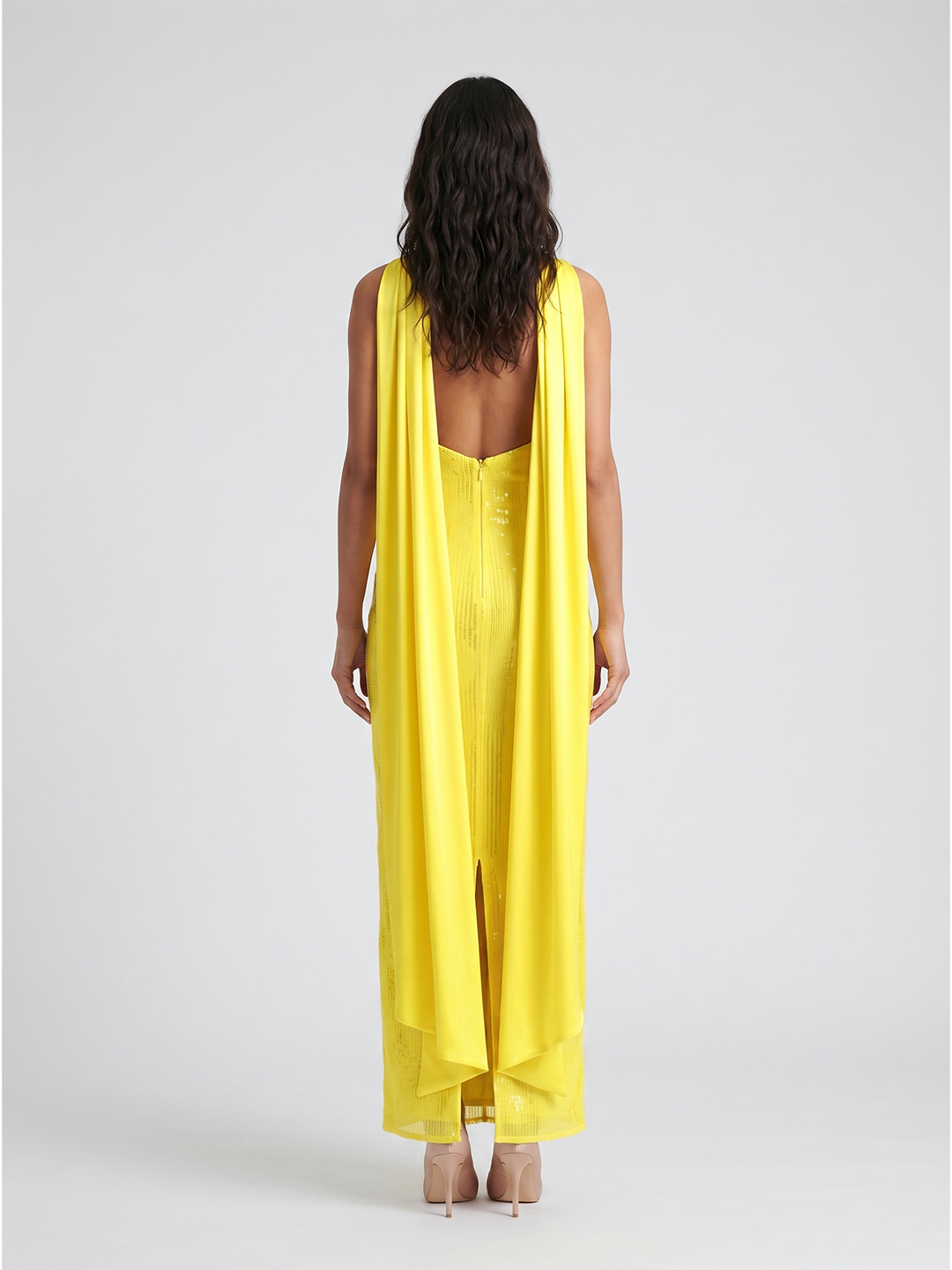 Lemon Satin Column Square Neck Backless Floor-Length Bridesmaid Dress