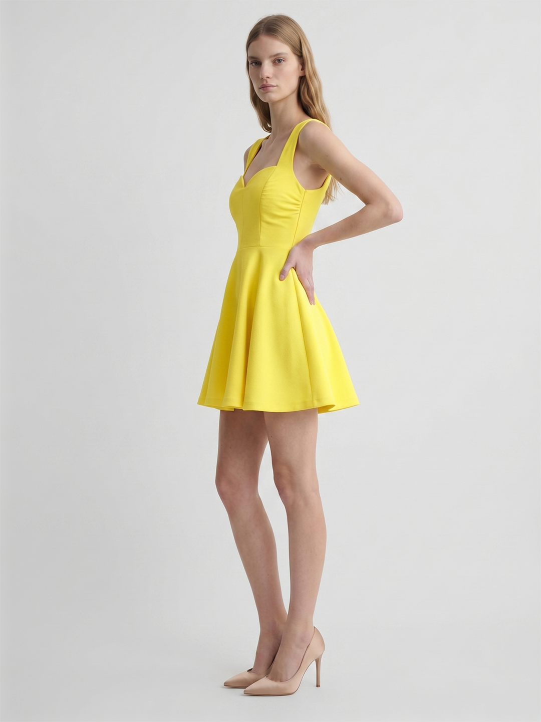 Lemon Stretch Knit A-Line Sweetheart Backless Knee-Length Bridesmaid Dress