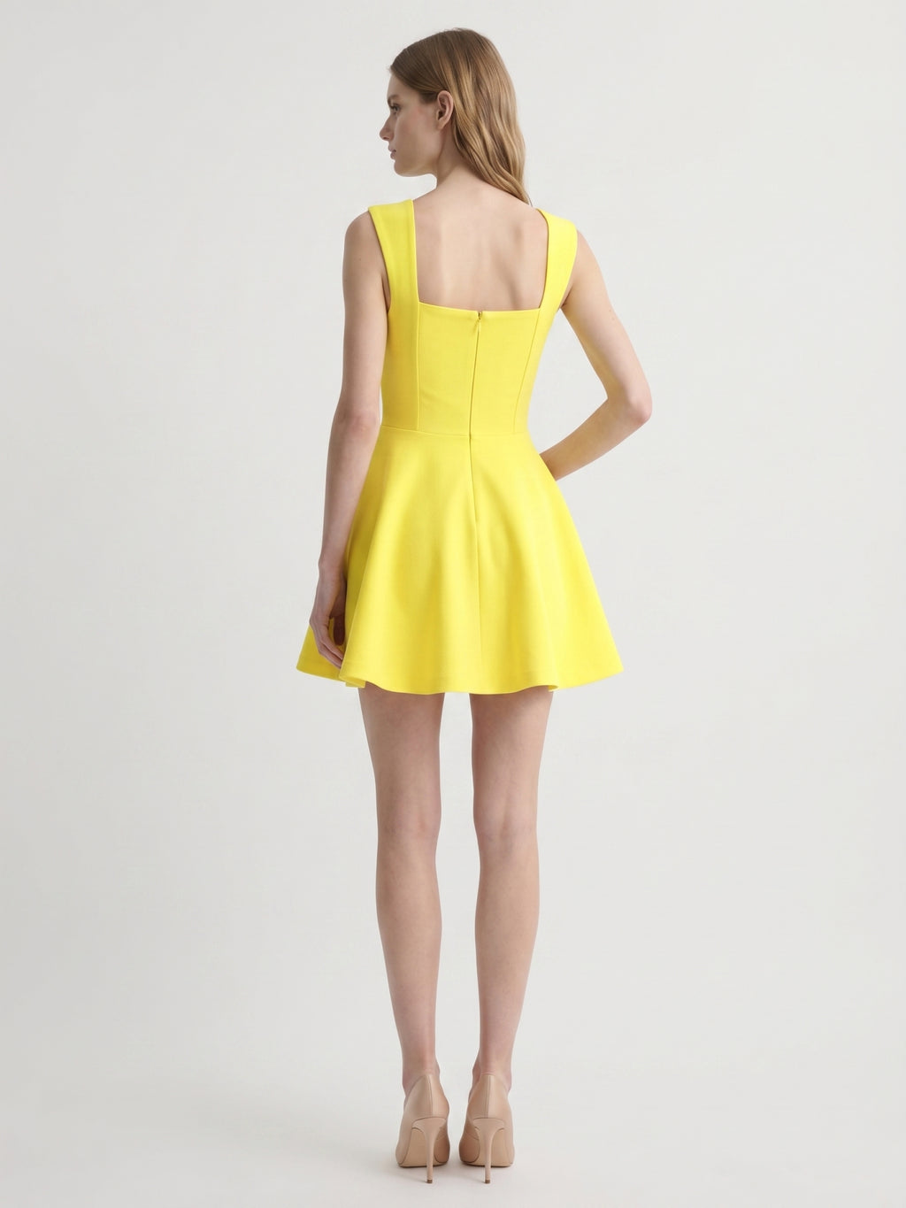 Lemon Stretch Knit A-Line Sweetheart Backless Knee-Length Bridesmaid Dress