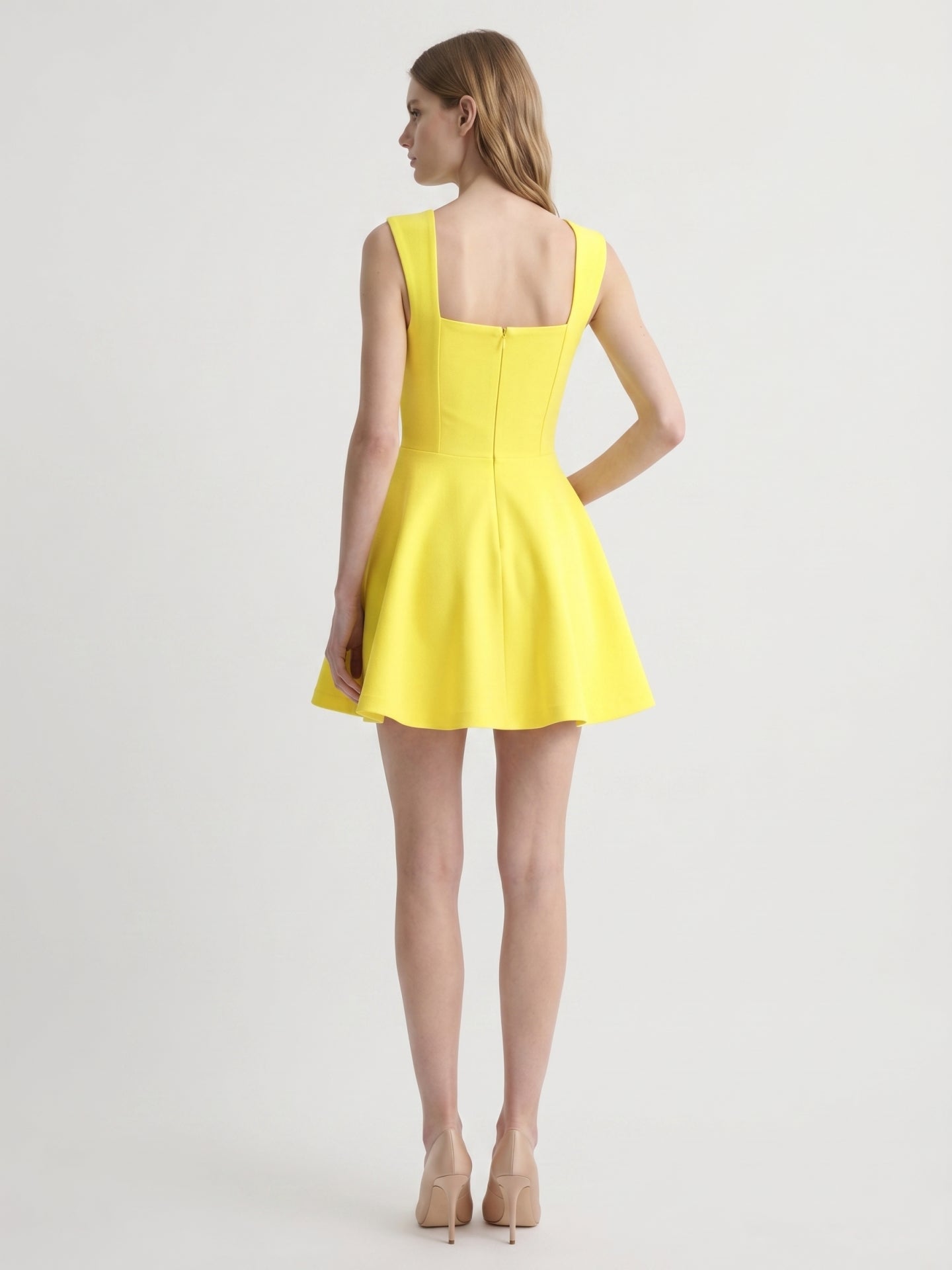 Lemon Stretch Knit A-Line Sweetheart Backless Knee-Length Bridesmaid Dress