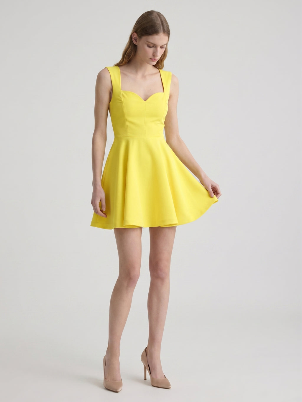 Lemon Stretch Knit A-Line Sweetheart Backless Knee-Length Bridesmaid Dress