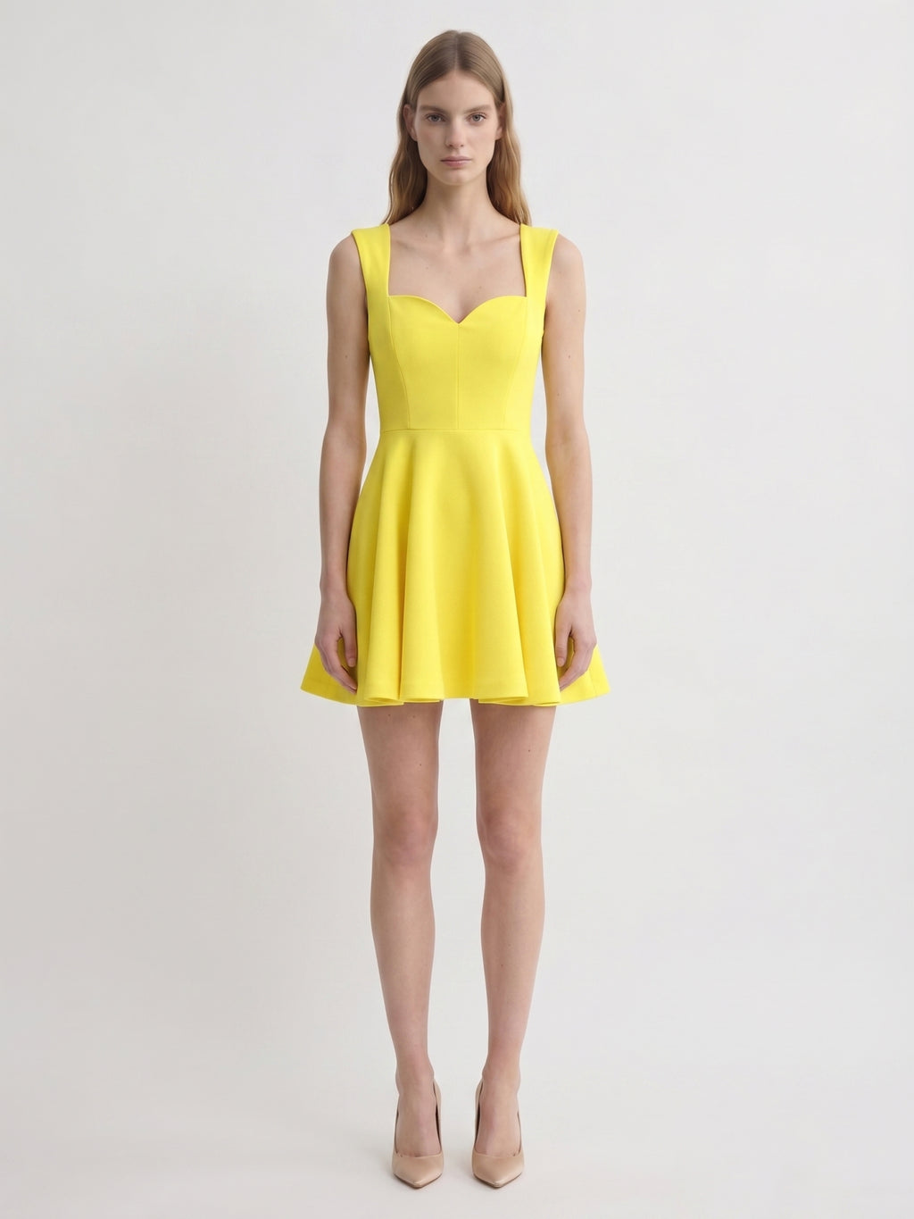 Lemon Stretch Knit A-Line Sweetheart Backless Knee-Length Bridesmaid Dress