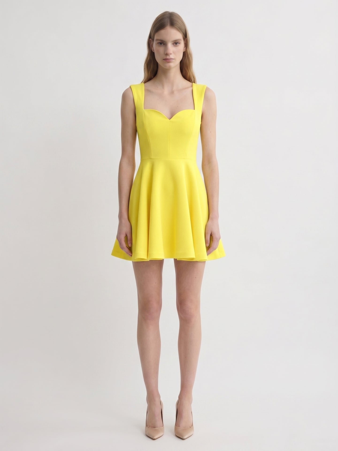 Lemon Stretch Knit A-Line Sweetheart Backless Knee-Length Bridesmaid Dress