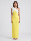 Lemon Stretch Knit Column One Shoulder Backless Floor-Length Bridesmaid Dress with Bow