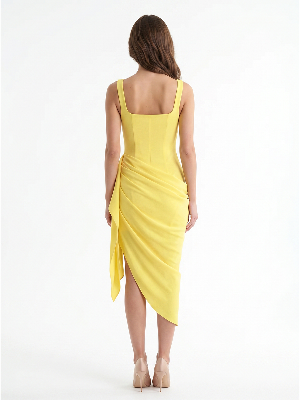 Lemon Stretch Knit Sheath Scoop Neck Backless Knee-Length Bridesmaid Dress with 3D Flower