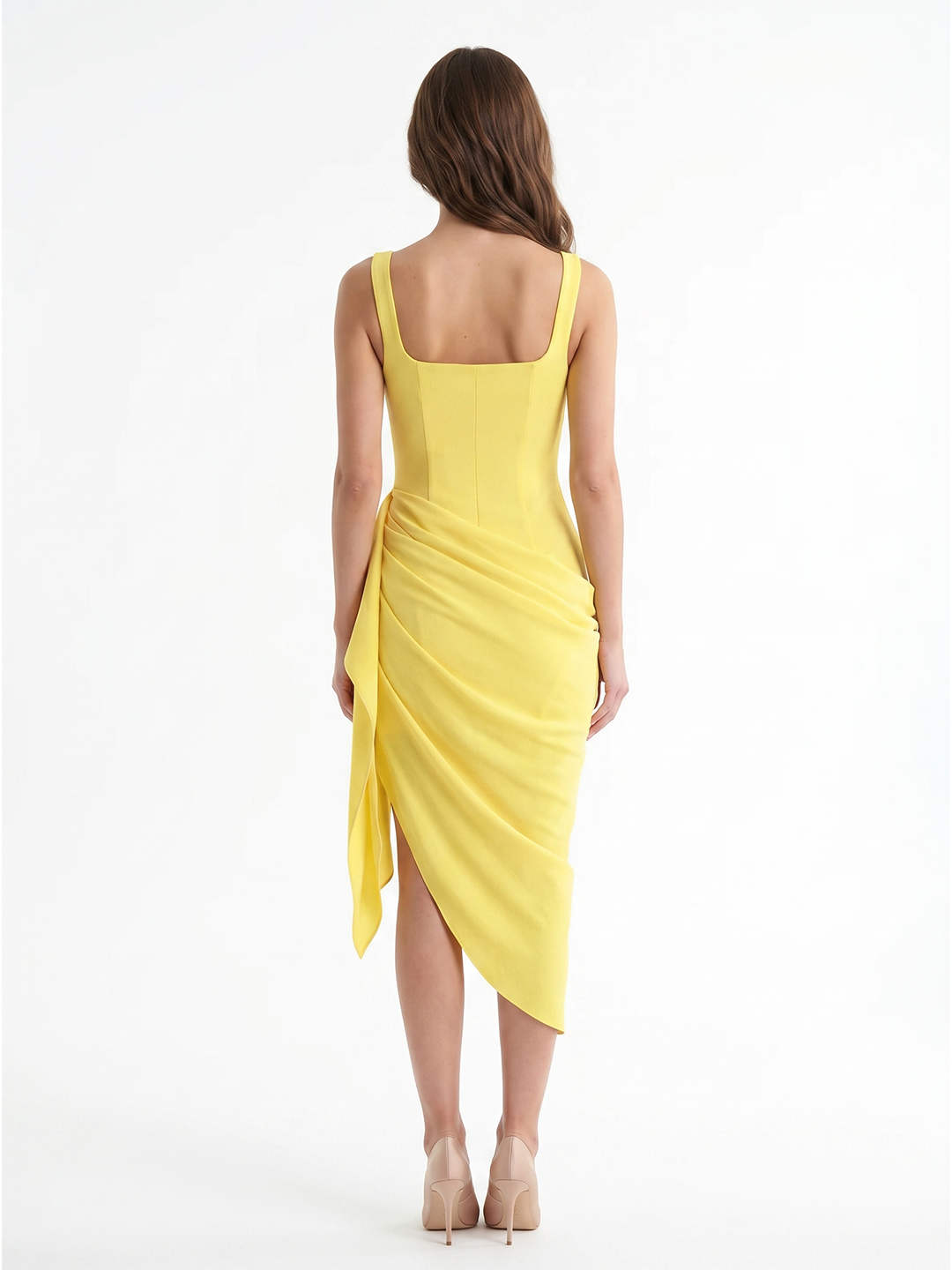 Lemon Stretch Knit Sheath Scoop Neck Backless Knee-Length Bridesmaid Dress with 3D Flower