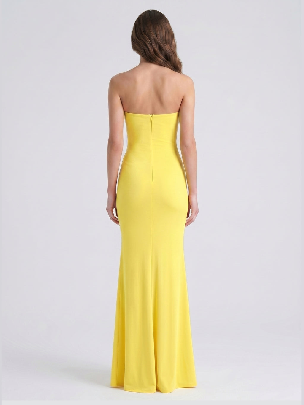 Lemon Stretch Knit Mermaid Straight Neck Backless Floor-Length Bridesmaid Dress