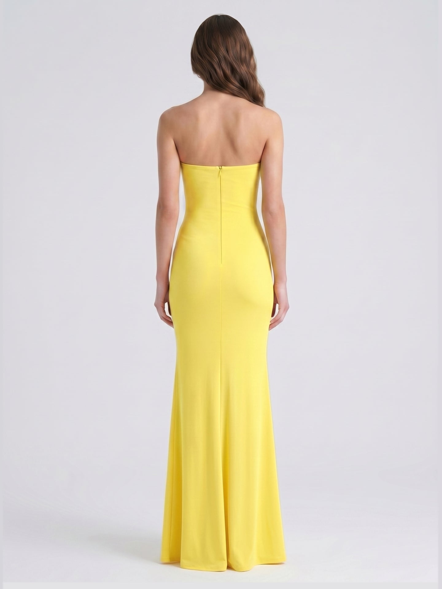 Lemon Stretch Knit Mermaid Straight Neck Backless Floor-Length Bridesmaid Dress