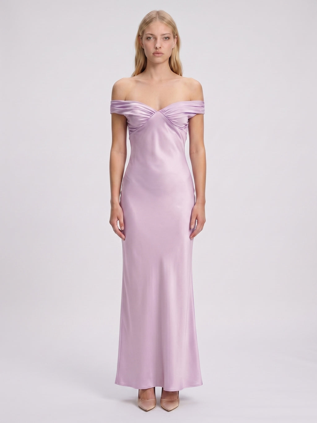 Lilac Satin Mermaid Off-the-Shoulder Backless Floor-Length Bridesmaid Dress