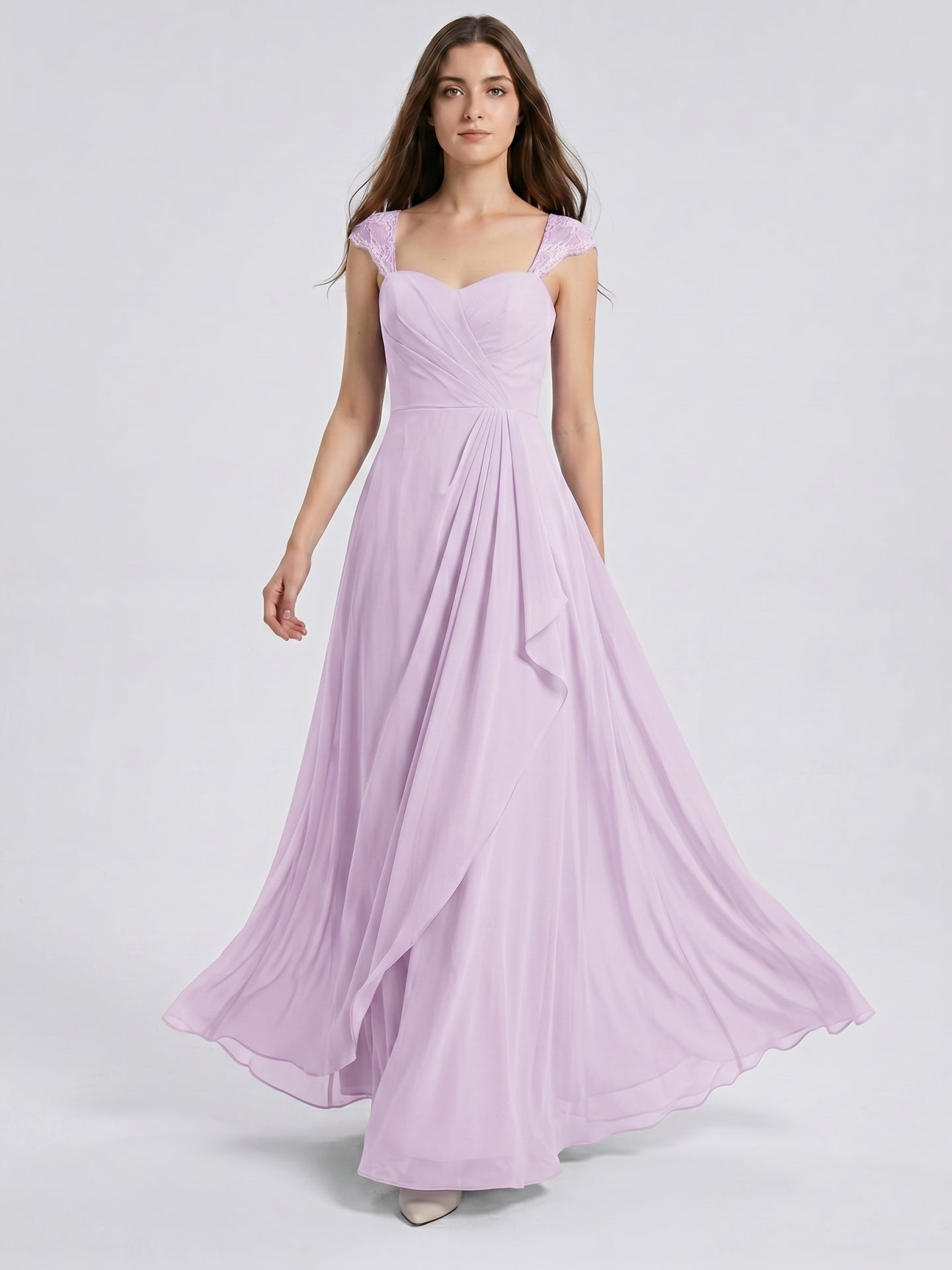 Lilac Chiffon A-Line Sweetheart Back Zip Floor-Length Bridesmaid Dress