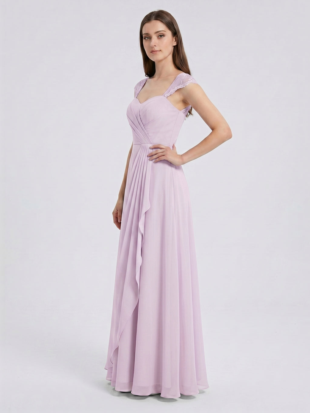 Lilac Chiffon A-Line Sweetheart Back Zip Floor-Length Bridesmaid Dress