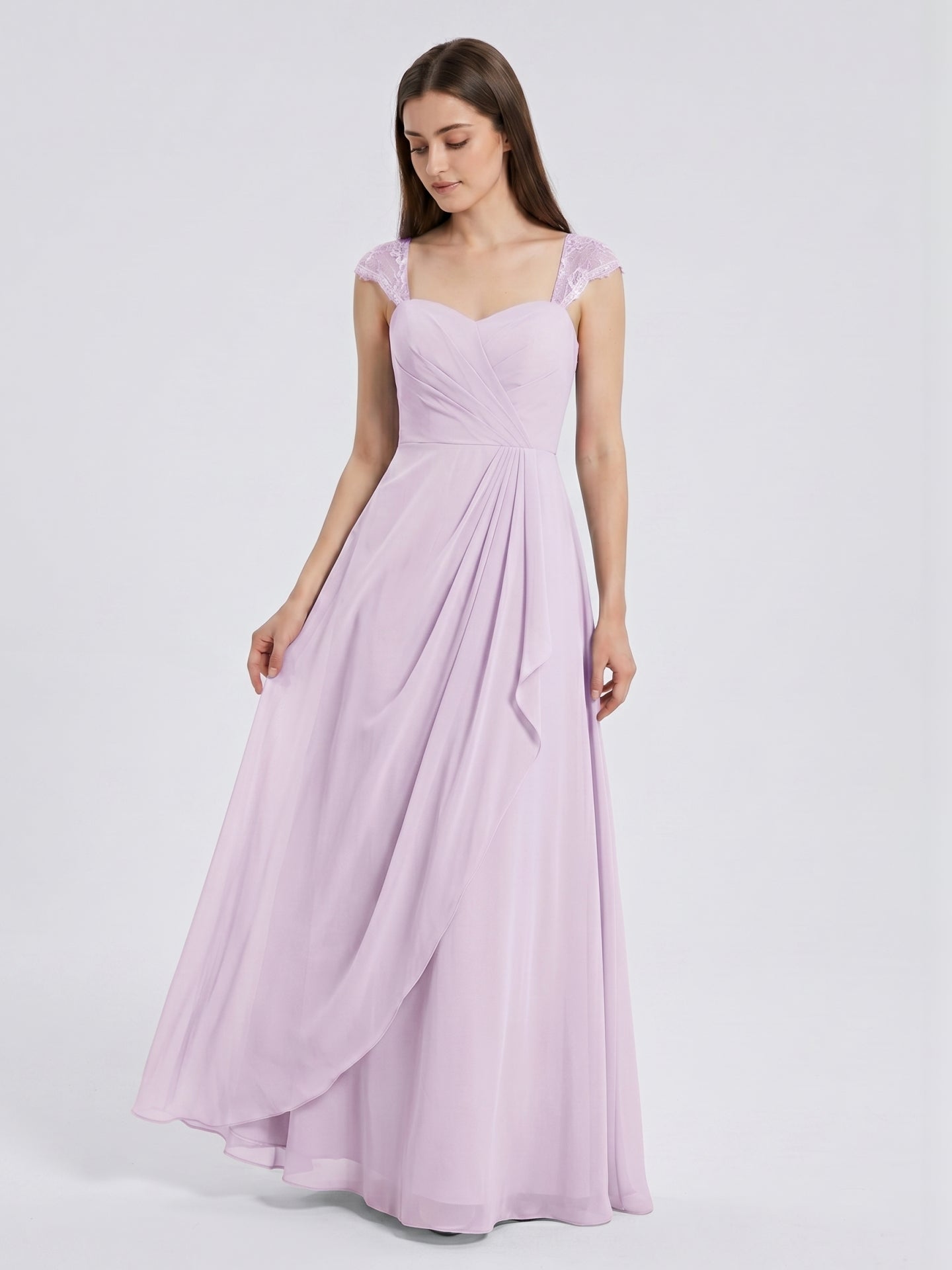 Lilac Chiffon A-Line Sweetheart Back Zip Floor-Length Bridesmaid Dress
