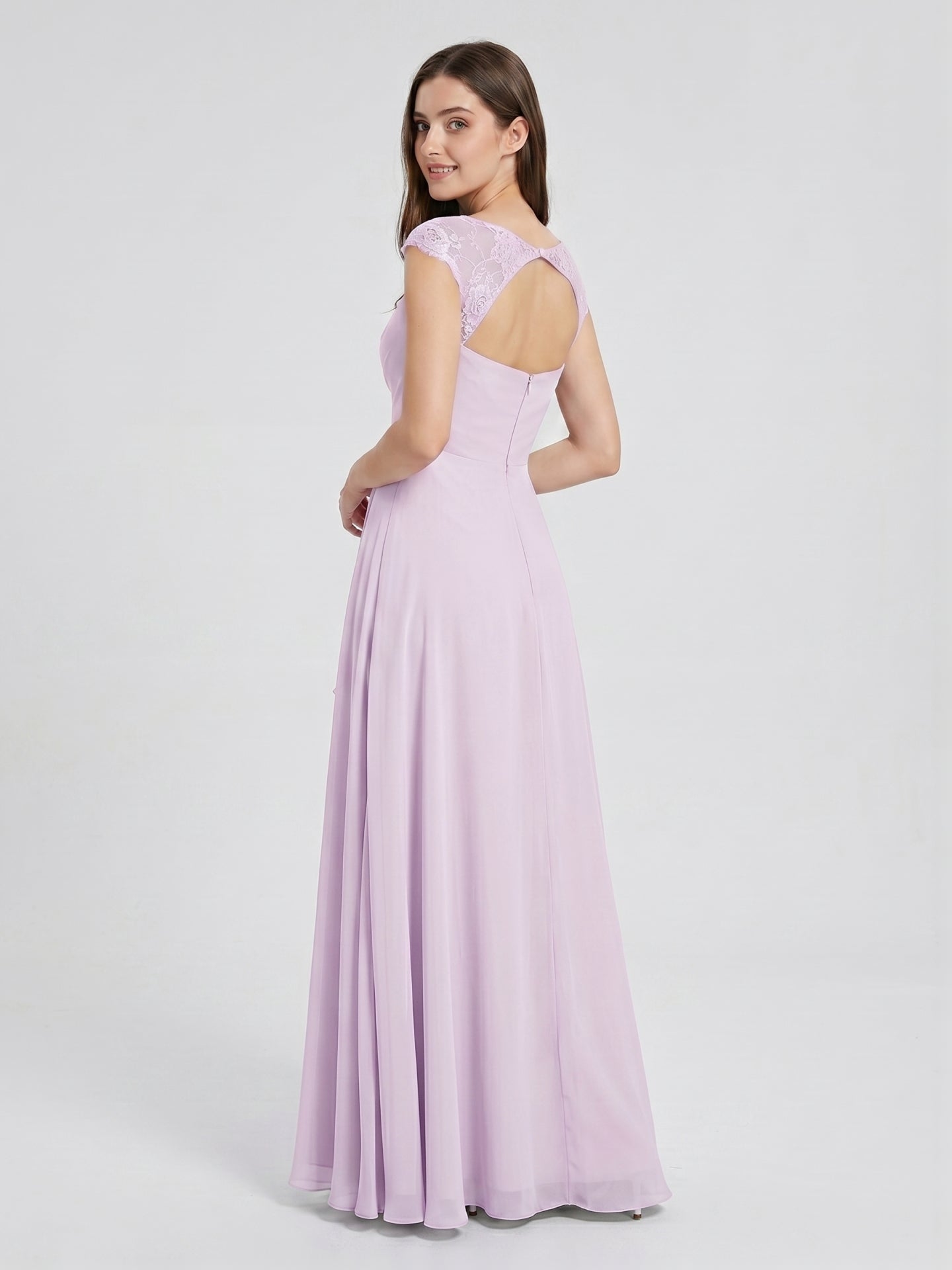 Lilac Chiffon A-Line Sweetheart Back Zip Floor-Length Bridesmaid Dress