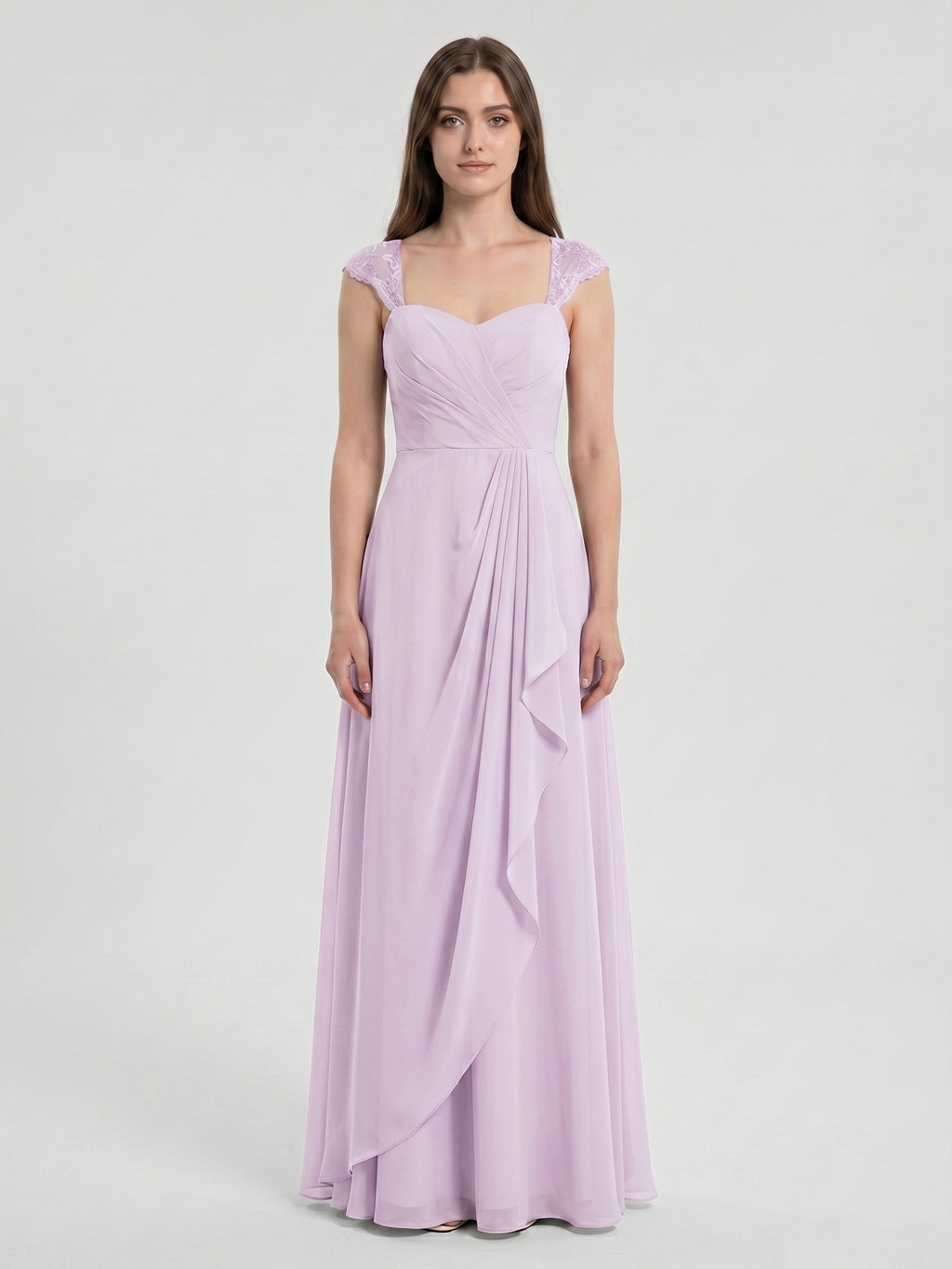Lilac Chiffon A-Line Sweetheart Back Zip Floor-Length Bridesmaid Dress