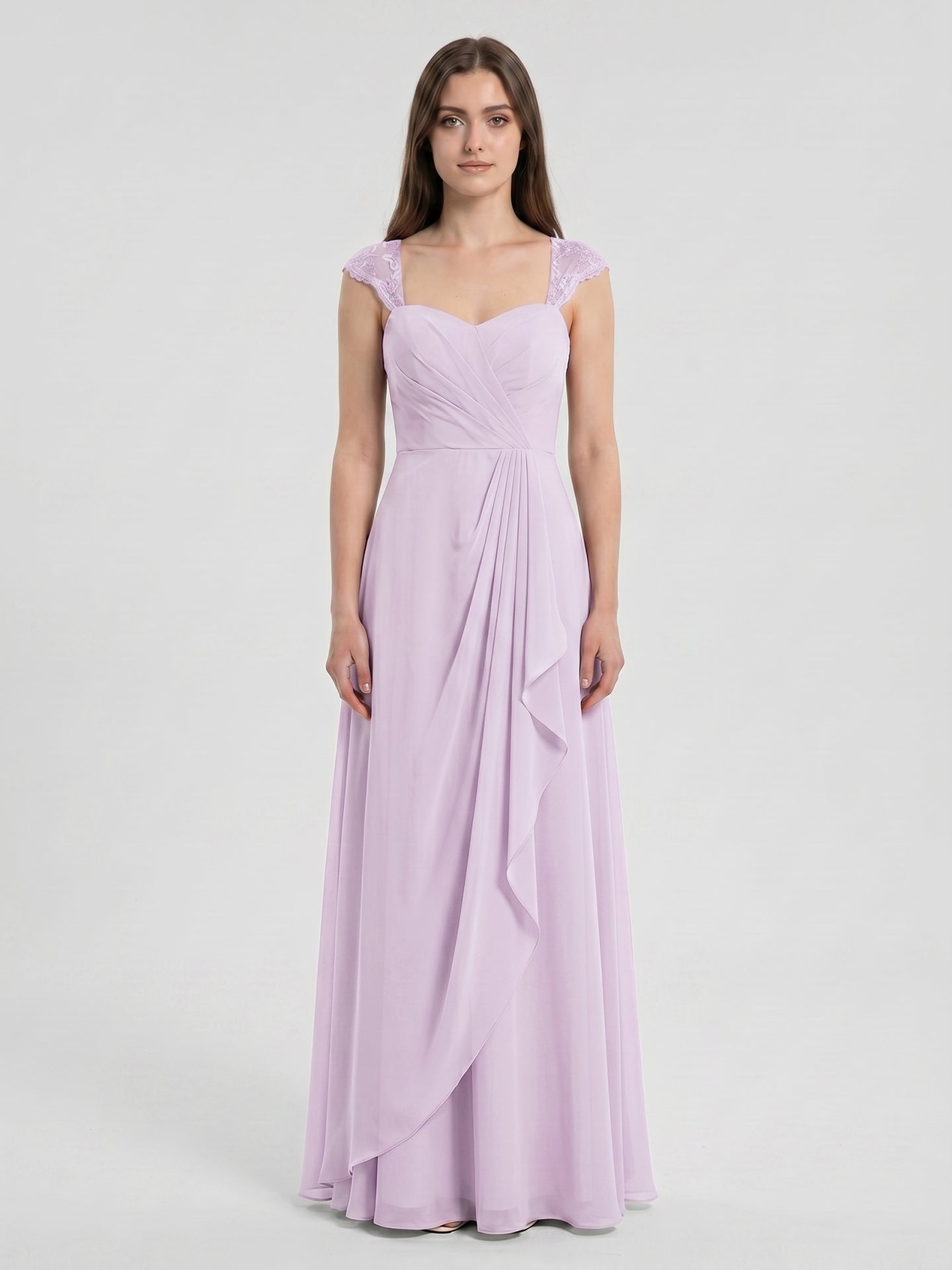 Lilac Chiffon A-Line Sweetheart Back Zip Floor-Length Bridesmaid Dress