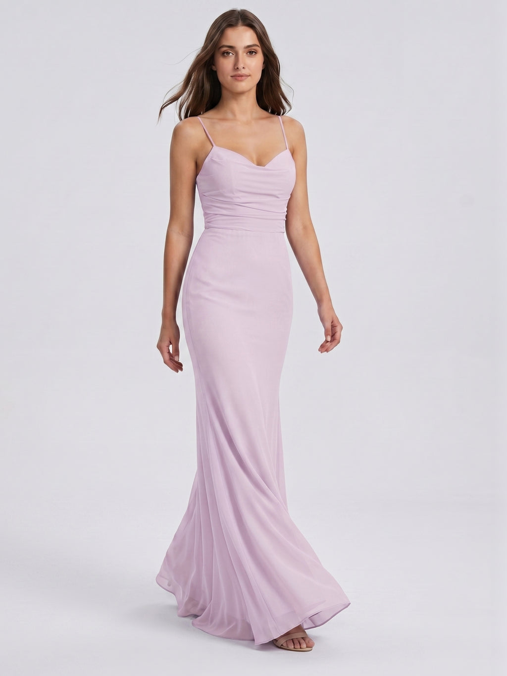 Lilac Chiffon Trumpet Sweetheart Back Zip Floor-Length Bridesmaid Dress