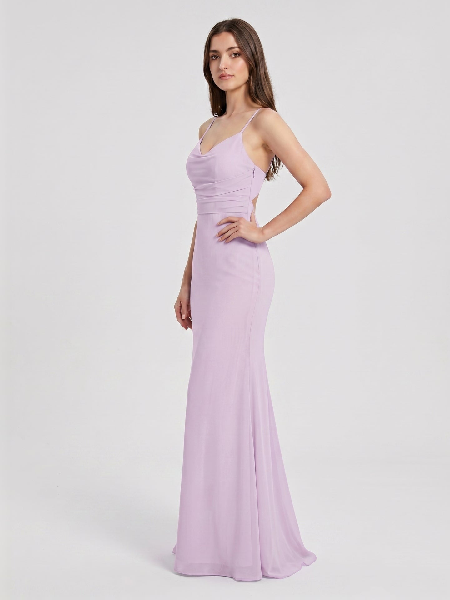 Lilac Chiffon Trumpet Sweetheart Back Zip Floor-Length Bridesmaid Dress