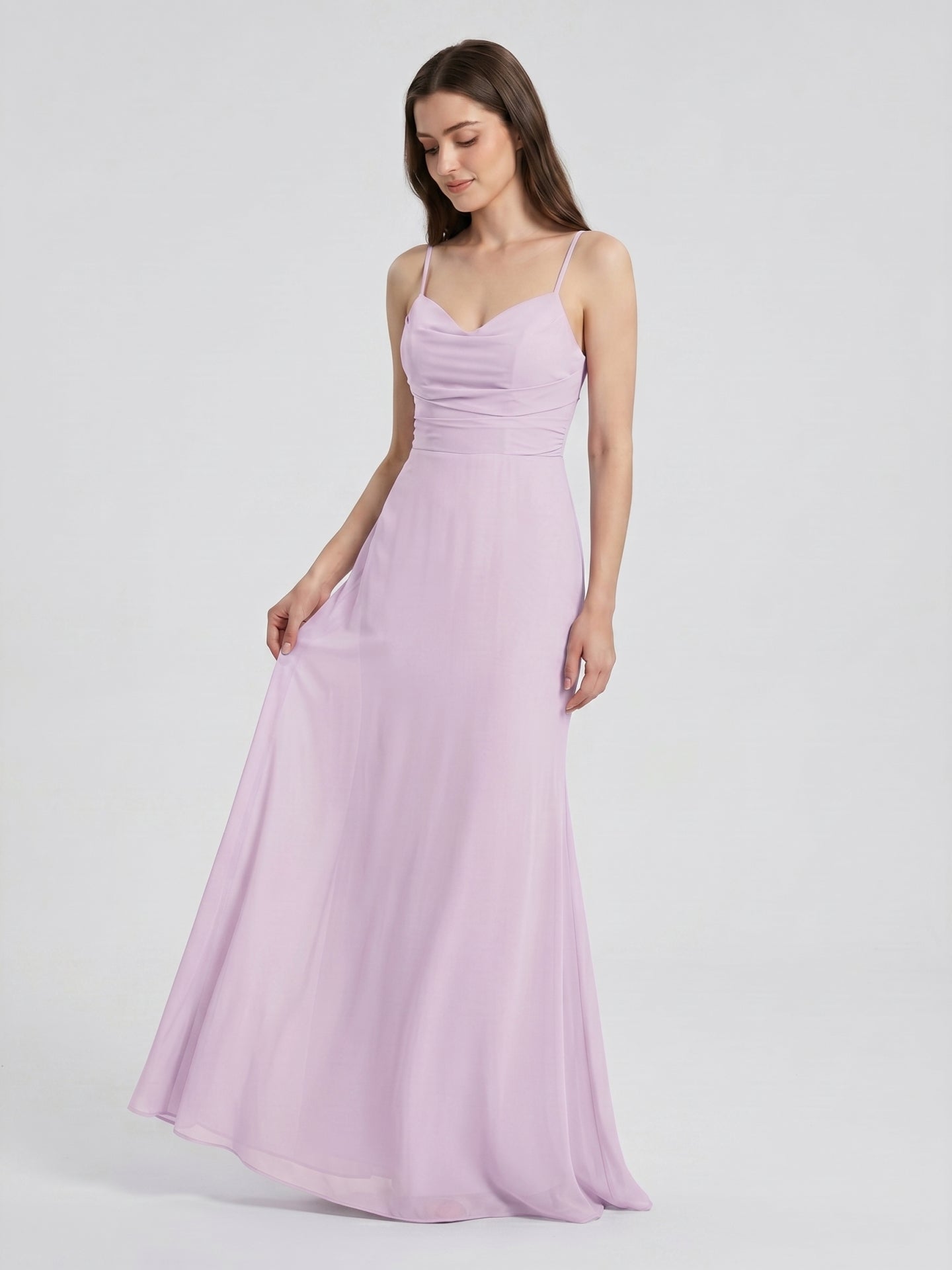 Lilac Chiffon Trumpet Sweetheart Back Zip Floor-Length Bridesmaid Dress