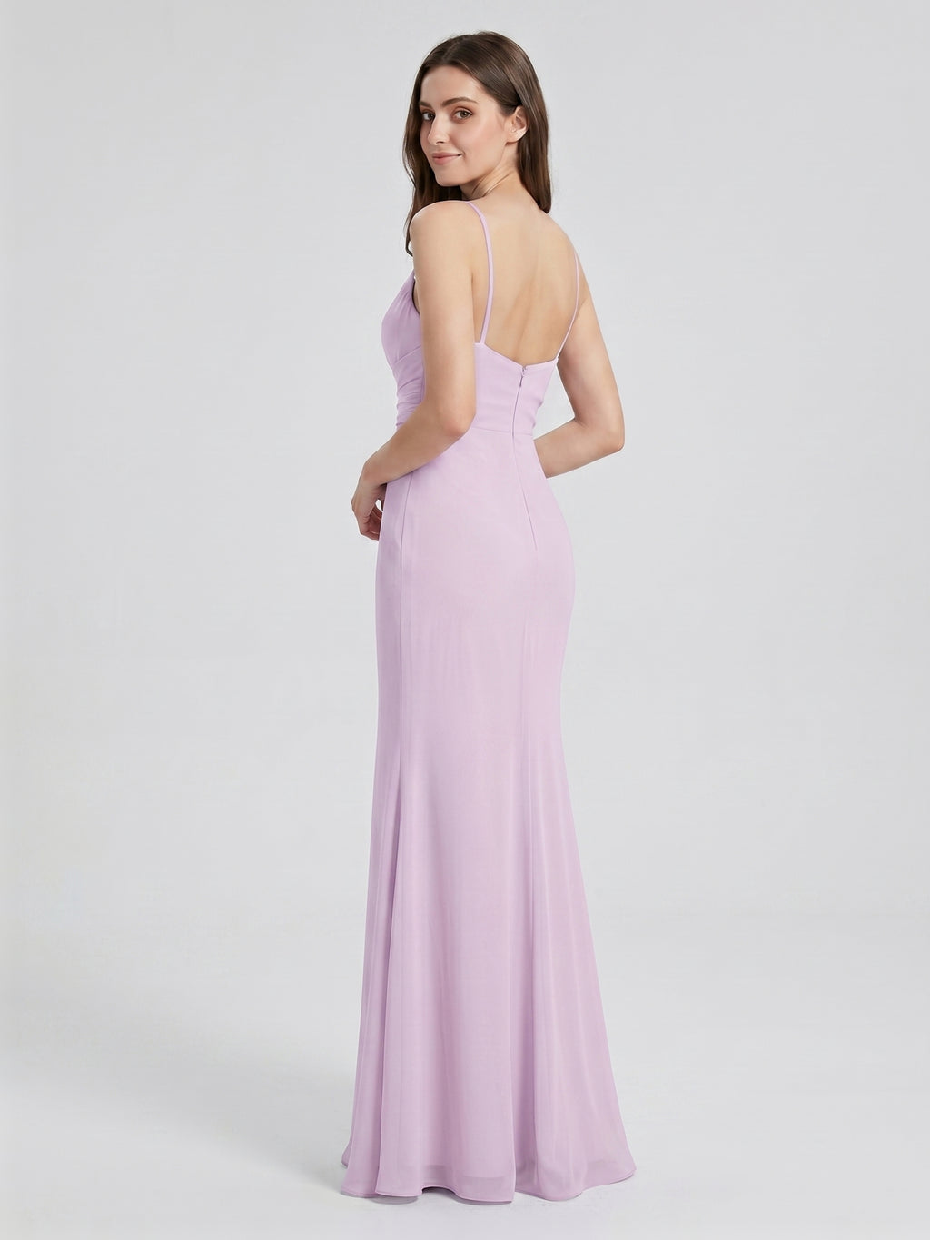 Lilac Chiffon Trumpet Sweetheart Back Zip Floor-Length Bridesmaid Dress