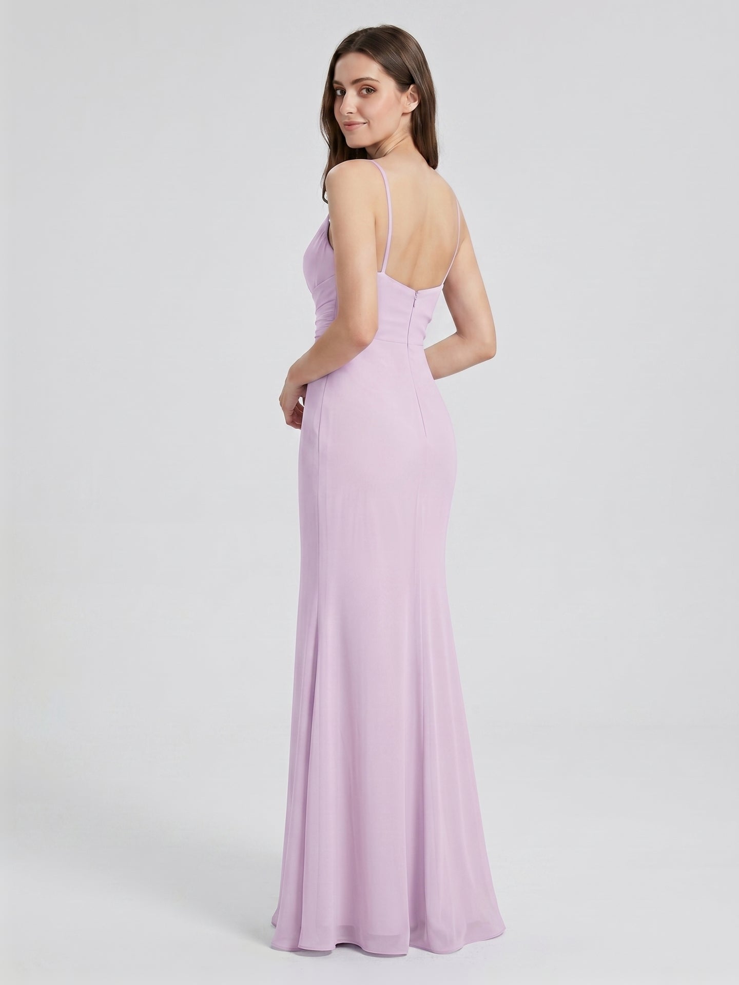 Lilac Chiffon Trumpet Sweetheart Back Zip Floor-Length Bridesmaid Dress