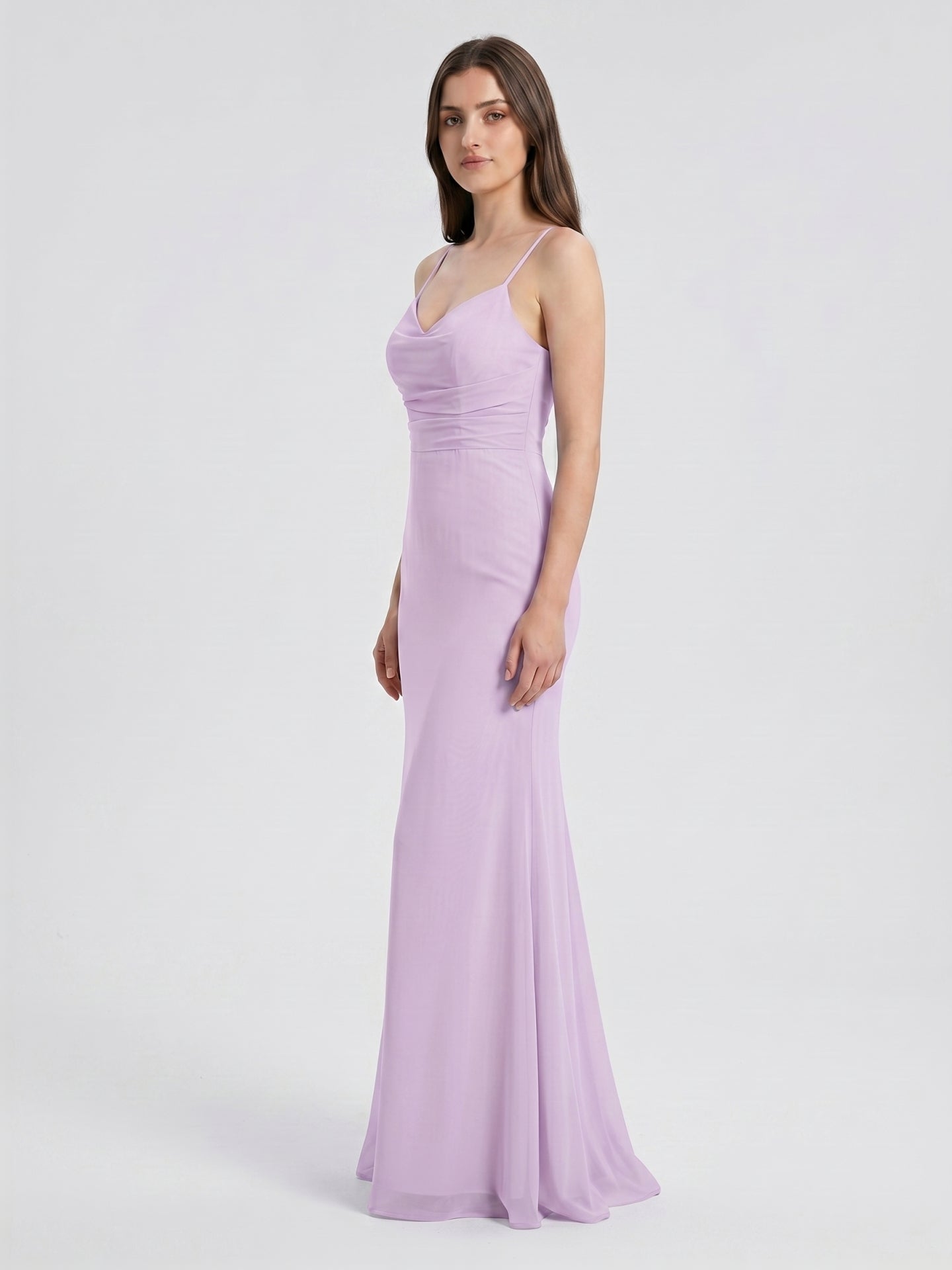Lilac Chiffon Trumpet Sweetheart Back Zip Floor-Length Bridesmaid Dress